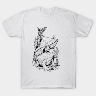 Cottagecore Fairy on a Mushroom Frog T-Shirt